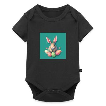 Fröhlicher Osterhase mit Ostereiern - Baby Premium Kurzarmbody - Schwarz - Vorne