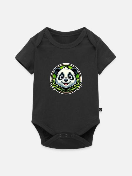 Panda Bär - Baby Premium Kurzarmbody - Schwarz