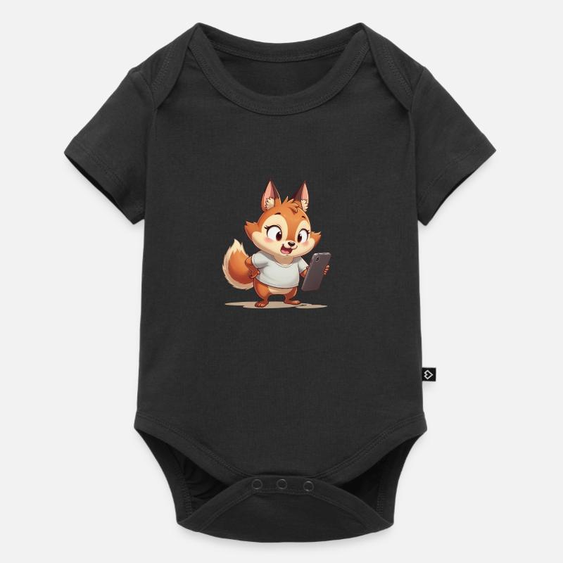 Fuchs mit Handy - Baby Premium Kurzarmbody - Schwarz