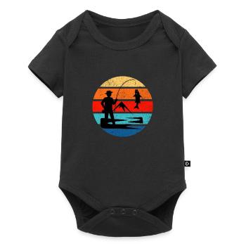 Retro Fishing Sunset Vintage Grunge Style - Baby Premium short-sleeve bodysuit - black - Front