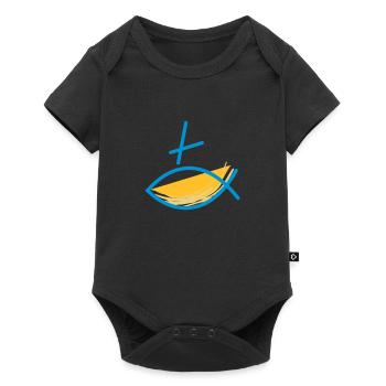 Altkatholischer Logo Fisch Blau/Gelb - Baby Premium Kurzarmbody - Schwarz - Vorne