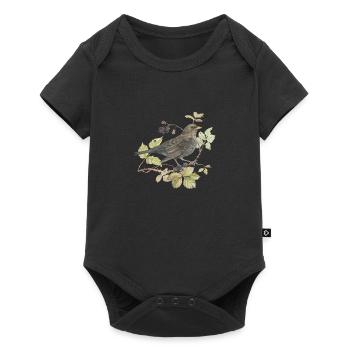 Blackbird on branch Loving watercolor drawing - Baby Premium short-sleeve bodysuit - black - Front