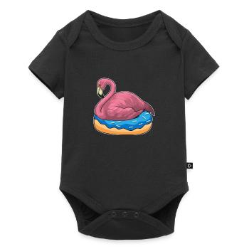 Ente mit Donut Lustiges Flamingo T-Shirt - Baby Premium Kurzarmbody - Schwarz - Vorne