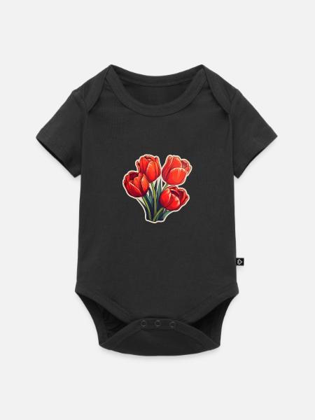 Tulpen vier Blüten rot - Baby Premium Kurzarmbody - Schwarz