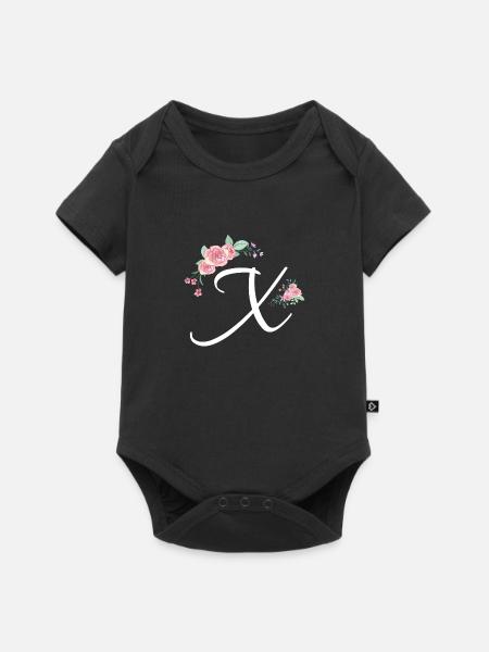 Buchstabe x Blumen - Baby Premium Kurzarmbody - Schwarz