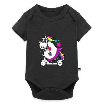 Crazy unicorn with e-scooter - Baby Premium short-sleeve bodysuit - black - Front