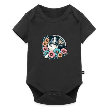 Border Collie Retro Pastel Floral Blue Merle - Baby Premium short-sleeve bodysuit - black - Front