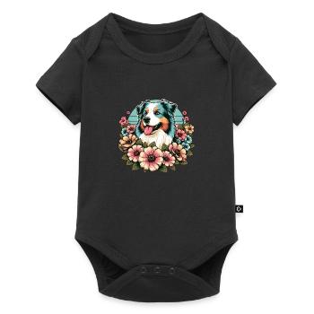 Australian Shepherd blue merle Pastel Retro Flowers - Baby Premium short-sleeve bodysuit - black - Front