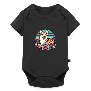 Welsh Corgi Pembroke rétro Pastel Floral - Body à manches courtes Premium Bébé - noir - Devant