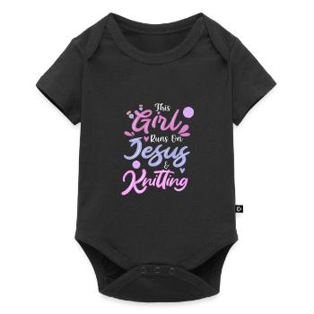 Knitting knitting needle wool funny - Baby Premium short-sleeve bodysuit - black - Front