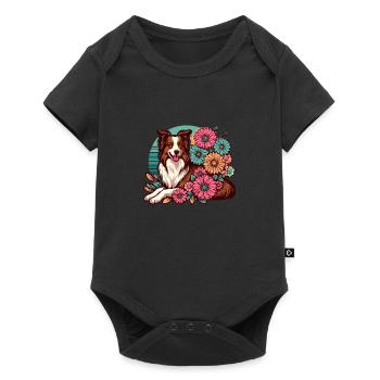 Border Collie Retro Pastel Floral Red Brown - Baby Premium short-sleeve bodysuit - black - Front