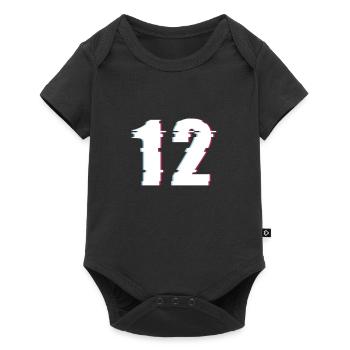 12 Douze Douze Nombre Effet Distordu Nombre - Body à manches courtes Premium Bébé - noir - Devant