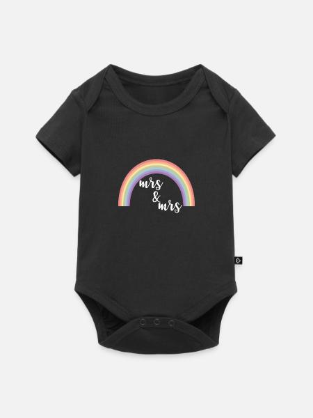 Regenbogenstreifen Mrs und Mrs - Baby Premium Kurzarmbody - Schwarz