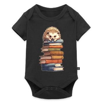 Hérisson sur une pile de livres - Body à manches courtes Premium Bébé - noir - Devant