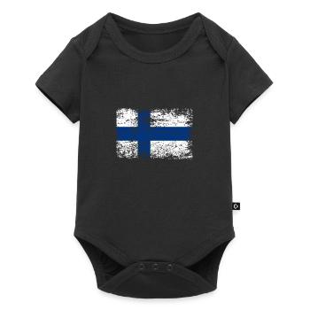 Finnland Flagge Used Look Banner Land Suomi - Baby Premium Kurzarmbody - Schwarz - Vorne