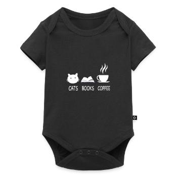 Cats, Books & Coffee - Baby Premium Kurzarmbody - Schwarz - Vorne