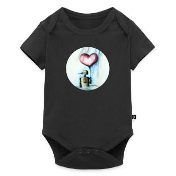 Robot with heart balloon - Baby Premium short-sleeve bodysuit - black - Front