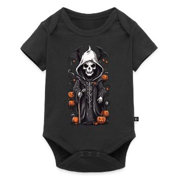 Skeleton Magician Halloween Cartoon Illustration - Baby Premium short-sleeve bodysuit - black - Front