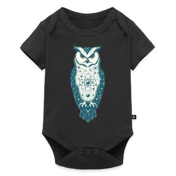 Eule im All | Weltall in der Eule - Baby Premium Kurzarmbody - Schwarz - Vorne