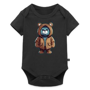 Cooler Teddy Bär mit Jacke - Baby Premium Kurzarmbody - Schwarz - Vorne