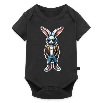 Lapin de Pâques cool avec lunettes de soleil - Body à manches courtes Premium Bébé - noir - Devant