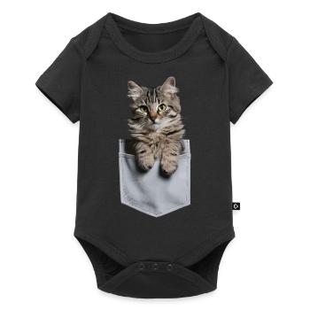 Norwegische Waldkatze in der Tasche Geschenk - Baby Premium Kurzarmbody - Schwarz - Vorne