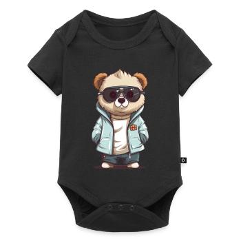 Lunettes de soleil Panda en veste cool - Body à manches courtes Premium Bébé - noir - Devant