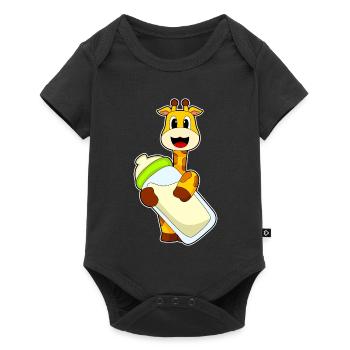 Giraffe Baby Bottle Milk - Body à manches courtes Premium Bébé - noir - Devant
