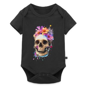 Skull with flowers - Baby Premium short-sleeve bodysuit - black - Front