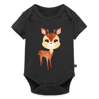 niedlicher kleiner Rehbock mit großem Geweih - Baby Premium Kurzarmbody - Schwarz - Vorne