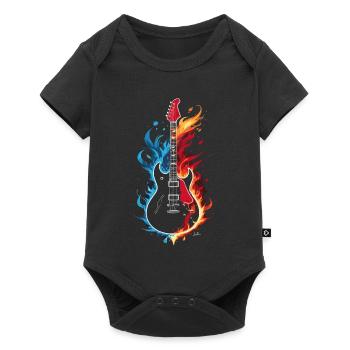 Flaming blue, orange, red guitar - Baby Premium short-sleeve bodysuit - black - Front