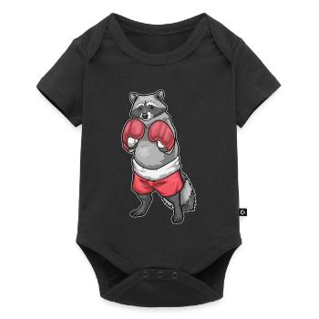Waschbär Boxer Boxhandschuhe Boxen - Baby Premium Kurzarmbody - Schwarz - Vorne
