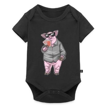 Schwein Poker Pokerkarten - Baby Premium Kurzarmbody - Schwarz - Vorne