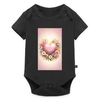 Best Mum Heart with Flower Wreath - Baby Premium short-sleeve bodysuit - black - Front
