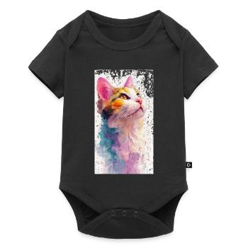Chat aquarelle « Hope » – Chat aquarelle coloré - Body à manches courtes Premium Bébé - noir - Devant