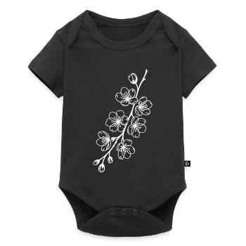 Sakura Linienkunst auf Schwarz - Baby Premium Kurzarmbody - Schwarz - Vorne