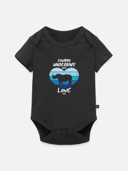 Auch dicke Einhörner brauchen Liebe - Baby Premium Kurzarmbody - Schwarz