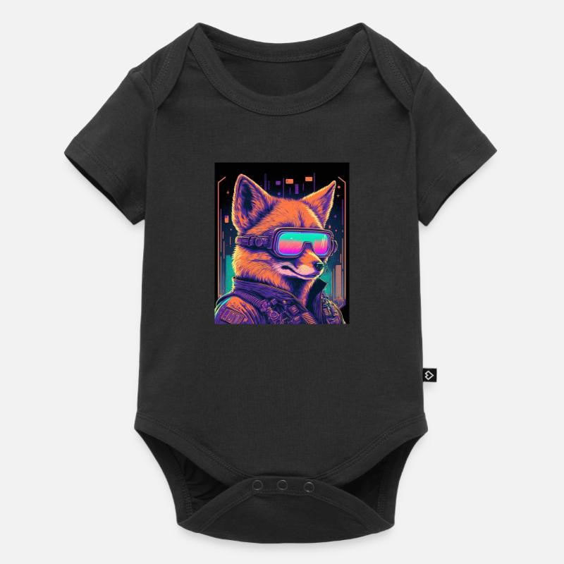 Retro Futuristic Synthwave Fox - Baby Premium Kurzarmbody - Schwarz