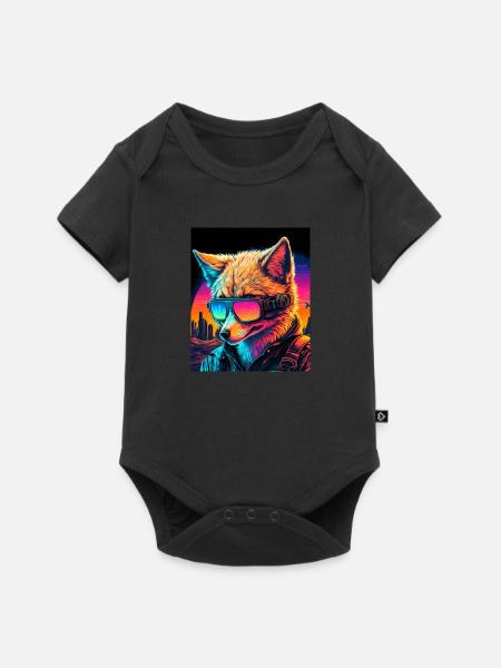 Retro Futuristic Synthwave Fox - Baby Premium Kurzarmbody - Schwarz