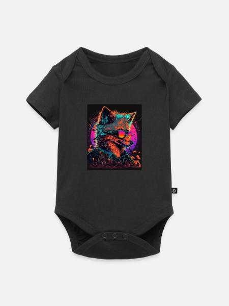 Retro Futuristic Synthwave Fox - Baby Premium Kurzarmbody - Schwarz