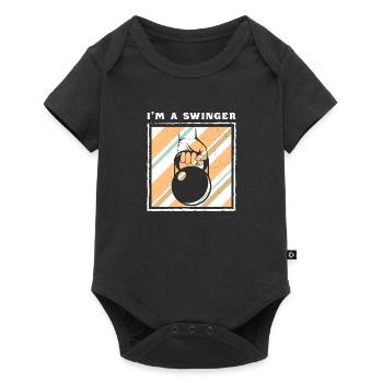 Hantel Kettlebell Fitness Bodybuilder Masse - Baby Premium Kurzarmbody - Schwarz - Vorne
