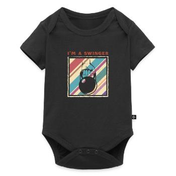 Hantel Kettlebell Fitness Bodybuilder Masse - Baby Premium Kurzarmbody - Schwarz - Vorne