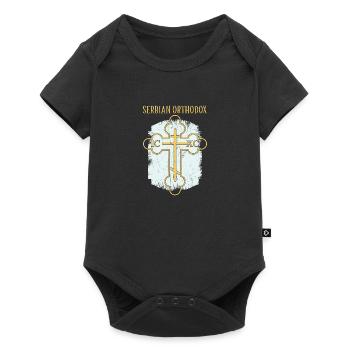 Serbien Belgrad Balkan Orthodox Flagge Kreuz - Baby Premium Kurzarmbody - Schwarz - Vorne