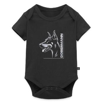 Doberman Pinscher, tête de chien, dessin d’argent - Body à manches courtes Premium Bébé - noir - Devant