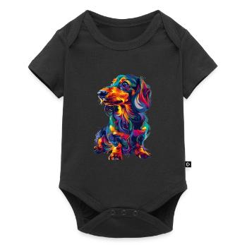 Bunte Dackel Hundekunst für Hundeliebhaber - Baby Premium Kurzarmbody - Schwarz - Vorne