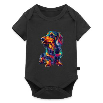 Bunte Dackel Hundekunst für Hundeliebhaber - Baby Premium Kurzarmbody - Schwarz - Vorne
