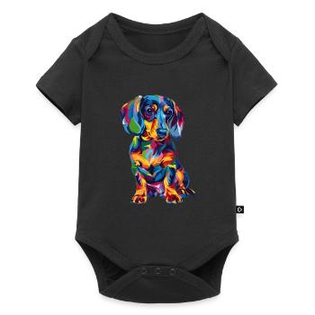 Bunte Dackel Hundekunst für Hundeliebhaber - Baby Premium Kurzarmbody - Schwarz - Vorne