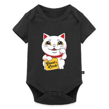 Maneki Neko Japan Glücksbringer - Baby Premium Kurzarmbody - Schwarz - Vorne