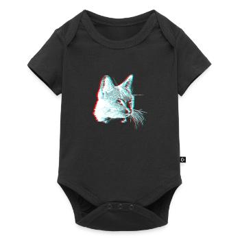 Chat 3D effet glitch illusion cadeau - Body à manches courtes Premium Bébé - noir - Devant