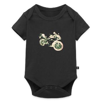 Grünes Motorrad Geschenk - Baby Premium Kurzarmbody - Schwarz - Vorne